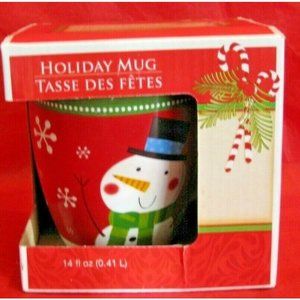 Snowman Coffee Cup Cocoa Tea Mug Red Green 14 OZ